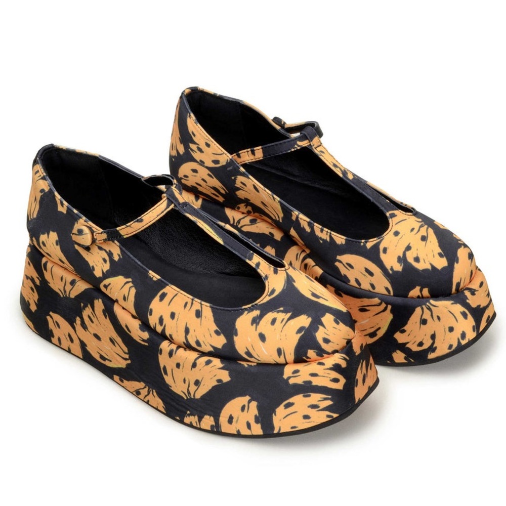 NWT $285 Farm Rio Anthropologie Black Bananica Bunch Platform Ballet Mary Jane